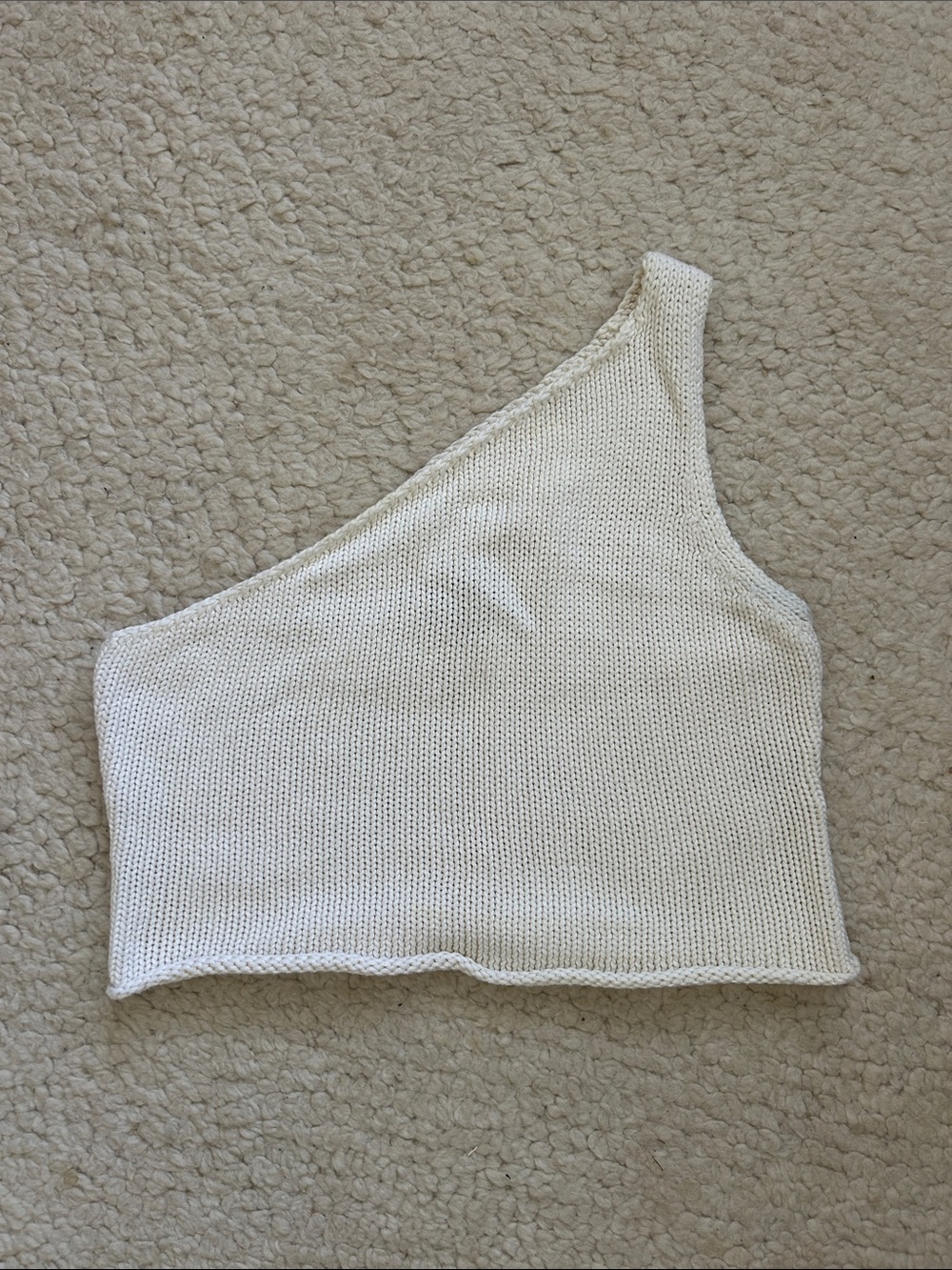 Belle the Label One-Shoulder Cream Knit Crop Top